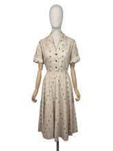 Load image into Gallery viewer, Original 1940's 1950's Beige Cotton Day Dress with Vibrant Green Bow Embroidery - Bust 38 *