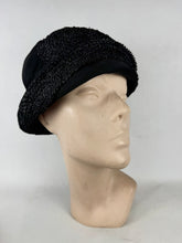 Load image into Gallery viewer, Original 1920’s Black Straw and Grosgrain Small Size Cloche Hat *