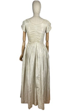 Load image into Gallery viewer, Original 1930's Ivory Grosgrain and Metallic Gold Thread Full Length Evening Dress with Ruching - Bust 32" *