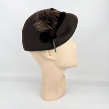 Load image into Gallery viewer, Original 1950's Brown Felt Hat with Velvet and Feather Trim - Classic Piece