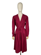 Load image into Gallery viewer, Original 1940's CC41 Burgundy Textured Crepe Belted Day Dress with Long Sleeves - Bust 38 40 *