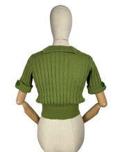 Load image into Gallery viewer, 1930's Reproduction Pretty Wool Knit with a Neat Collar and Button Detail in Turtle Green - Bust 34 36