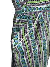 Load image into Gallery viewer, Original 1950's Australian Made Bright Floral Stripe Cotton Belted Day Dress in Green, Blue, Pink, Black and White - Bust 38 40 *