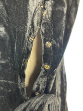 Load image into Gallery viewer, Original 1930’s Black Cotton Velvet Full Length Evening Dress with Bow Tie Belt - Bust 34 *