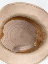 Load image into Gallery viewer, Original 1930's Taupe Seamed Felt Hat with Dark Brown Grosgrain Bow and Early Plastic Trim