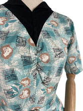 Load image into Gallery viewer, Original 1950's Ann Foster Atomic Print Belted Day Dress in Teal, White and Black - Reviersible - Bust 34