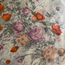 Load image into Gallery viewer, Original 1950's Floral Scarf in Orange and Purple - Great Headscarf for a Turban