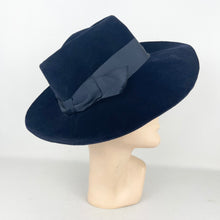 Load image into Gallery viewer, Original 1940’s Midnight Blue Fur Felt Fedora Hat with Wide Brim