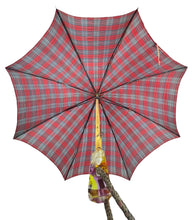 Load image into Gallery viewer, Original 1940's 1950's Red, Blue, Black and White Tartan Umbrella with Glorious Lucite Handle *