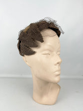 Load image into Gallery viewer, Original 1950's Brown Velvet and Net Hat with Leaf Decoration by Marshall & Snelgrove *