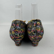 Load image into Gallery viewer, Original 1950’s Rainbow Floral Lounge Shoes with Gold Bow Trim - Charming Slippers - Size 5.5 or 6 *