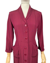 Load image into Gallery viewer, Original 1940's Burgundy Crepe Button Front Day Dress with Pockets by Tweencraft - Bust 34 35