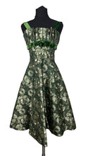 Load image into Gallery viewer, Original Kitty Copeland Green 1950's Nylon and Velvet Floral Cocktail Dress - Bust 30 32