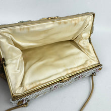 Load image into Gallery viewer, Original 1950's Gold Chiffon Bag with Beautiful Pink and White Beaded Frame and Clasp