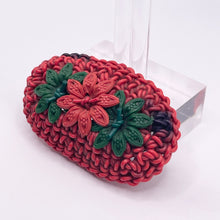 Load image into Gallery viewer, Original 1940's Red and Green Wartime Make Do and Mend Wirework Brooch with Triple Flower Button Middle
