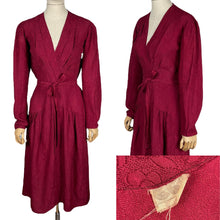 Load image into Gallery viewer, Original 1940's CC41 Burgundy Textured Crepe Belted Day Dress with Long Sleeves - Bust 38 40 *