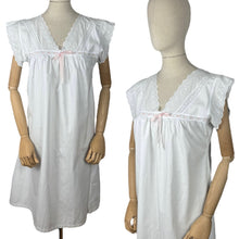 Load image into Gallery viewer, Antique Edwardian Crisp White Cotton Shift with Broderie Anglaise and Peach Ribbon Trim