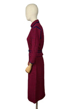 Load image into Gallery viewer, Original 1940's 1950's Brittany Club Sports Clothes by Marinette Three Piece Knit Set in Cranberry Red and French Navy Boucle Wool - Bust 36 38 *