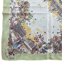 Load image into Gallery viewer, Original 1940's 1950's Pistachio Green Crepe Tourist Scarf for Bath and Brighton - Great Headscarf