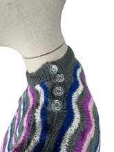 Load image into Gallery viewer, Reproduction 1940’s Hand Knitted Feather and Fan Striped Jumper in Grey, White, Blue and Pink - Bust 36 38