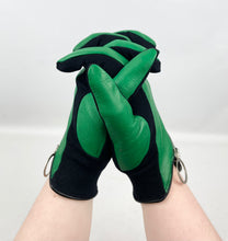 Load image into Gallery viewer, Original 1960's Bright Green and Black Leather and Fabric Gloves with Zip Closure *