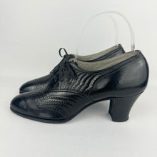 Load image into Gallery viewer, Original 1930's Black Leather Lace Up Shoes with Punch Detail - Narrow UK Size 3