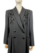 Load image into Gallery viewer, Original 1940’s Black Wool Double Breasted Coat with Velvet Appliqué Detail - Bust 42 44 46 *