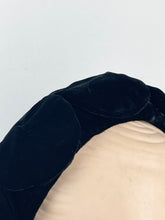 Load image into Gallery viewer, Original 1950's Black Velvet Close Fitting Hat with Bow and Petal Trim *