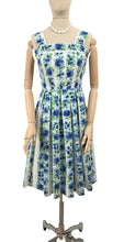Load image into Gallery viewer, Original 1950's White and Blue Floral Stripe Cotton Dress Made in France - Bust 34 35 *