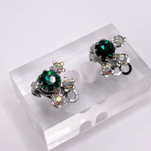 Load image into Gallery viewer, Vintage Green and Aurora Borealis Paste Clip on Earrings