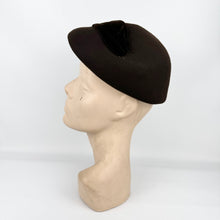Load image into Gallery viewer, Original 1950's Brown Felt Hat with Velvet and Feather Trim - Classic Piece