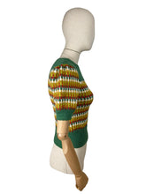Load image into Gallery viewer, Reproduction 1940’s Hand Knitted Striped Jumper in Green, Rust, White, Mustard and Lime - Bust 32 34