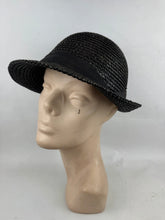Load image into Gallery viewer, Original 1930's Black Straw Cloche Hat with Charming Red Cherry Trim *