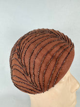 Load image into Gallery viewer, Original 1950's New York Creation Brown Felt Beaded Hat with Metallic Bronze Beads