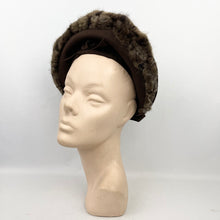 Load image into Gallery viewer, Original 1940's Brown Felt Hat with High Brim Trimmed with Genuine Fur and Smart Bows *