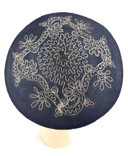 Load image into Gallery viewer, Original 1940's Midnight Blue Fine Straw Beret With Soutache and Glass Beading