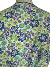 Load image into Gallery viewer, Original 1940's Floral Wraparound Apron in White, Purple, Blue and Green - Pretty Pinny - Bust 32 34 36