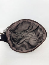 Load image into Gallery viewer, Original 1930's Dark Brown Velvet Skull Cap Hat with Large Feather Trim *