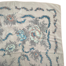 Load image into Gallery viewer, Original 1940's or 1950's Silk Crepe Scarf in Pale Pink with White and Blue Floral - Great Headscarf