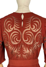 Load image into Gallery viewer, Original 1930's Burnt Orange Crepe Belted Day Dress with Cutout Detail - Bust 34 35 36