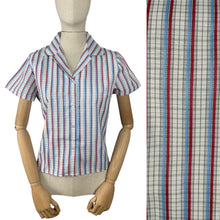 Load image into Gallery viewer, Original 1950's Deadstock White Cotton Blouse with Red, Blue and Black Stripes by Lewis - Bust 34" *
