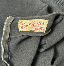Load image into Gallery viewer, Original 1940's Kay Carter Black Crepe Floral Studded Cocktail Dress - Bust 36 *