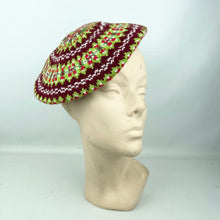 Load image into Gallery viewer, Reproduction 1940's Pure Wool Fair Isle Beret in Burgundy and Green - Wonderful Design Featuring Six Different Colours *