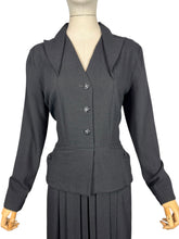 Load image into Gallery viewer, Original 1940's 1950's Inky Black Wool Day Dress with Button Front Bodice - Looks Like a Suit - Bust 40
