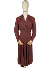 Load image into Gallery viewer, Original 1930's Warm Brown Crepe Dress with Embroidery and Soutache - Bust 36