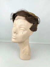 Load image into Gallery viewer, Original 1950's Brown Velvet and Net Hat with Leaf Decoration by Marshall & Snelgrove *