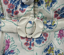 Load image into Gallery viewer, Original 1940's 1950's Cotton Belted Day Dress with Floral Print in Blue, Pink, Green and Yellow - Bust 38