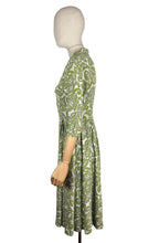 Load image into Gallery viewer, Original 1940’s Green and White Crepe Day Dress with Leaf Print - Bust 34 35
