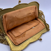 Load image into Gallery viewer, Vintage 1950's Gold Metal Mesh Bag with Snake Chain Handle and Fully Lined with Paste Set Frame - West German Made *