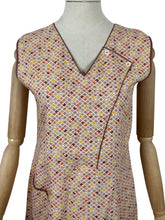 Load image into Gallery viewer, Original 1930's Brown, Mustard, Rust and White Geometric Print Cotton Apron - Great Chore Dress - Would Make A Great Summer Dress - Bust 34 35 *